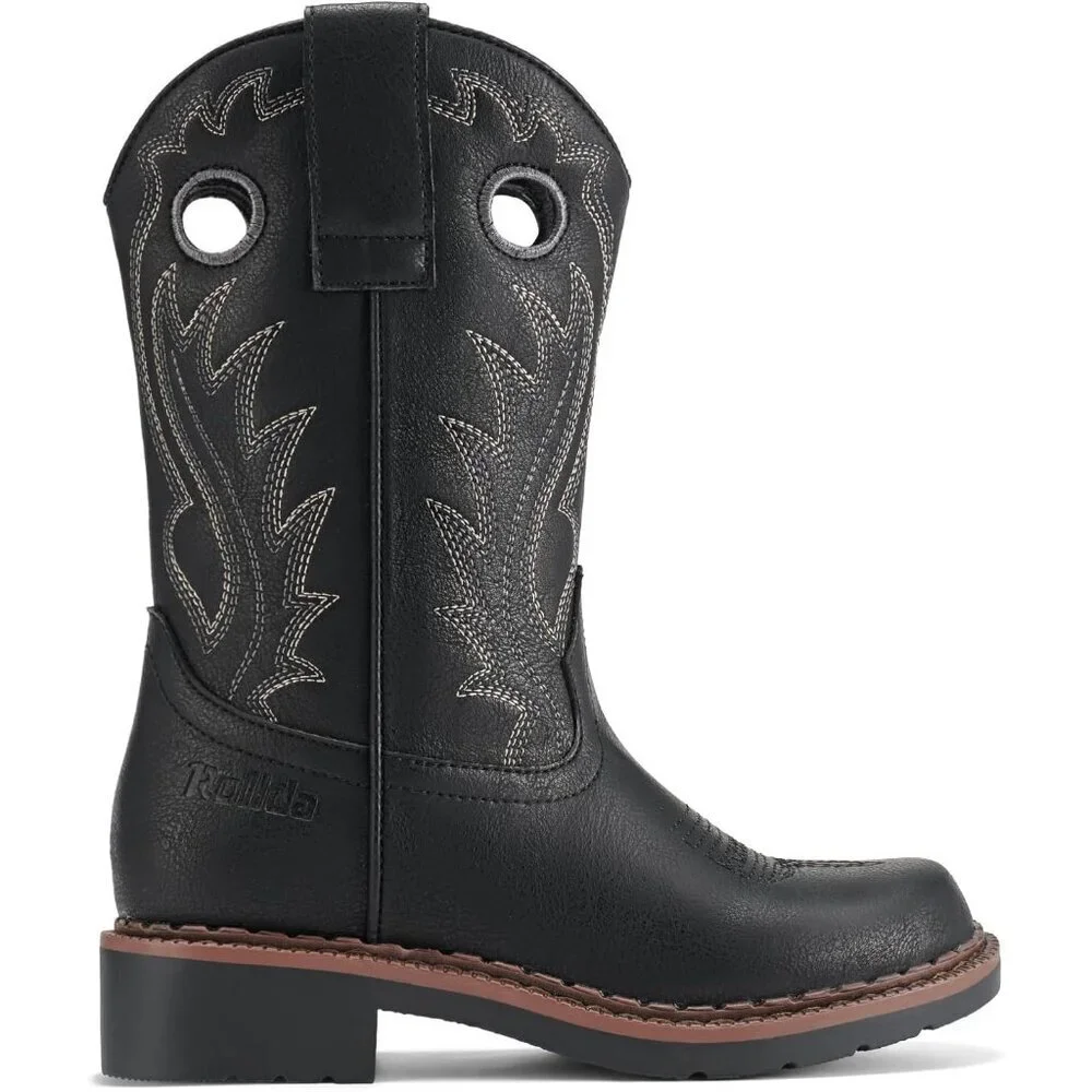 Kids Black Classic Western Boots Square Toe Girls Cowgirl Boots For Toddler
